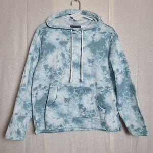 Suzy Shier Pullover Hoodie Tie-Dye Blue Polyester Long Sleeves Front Pocket